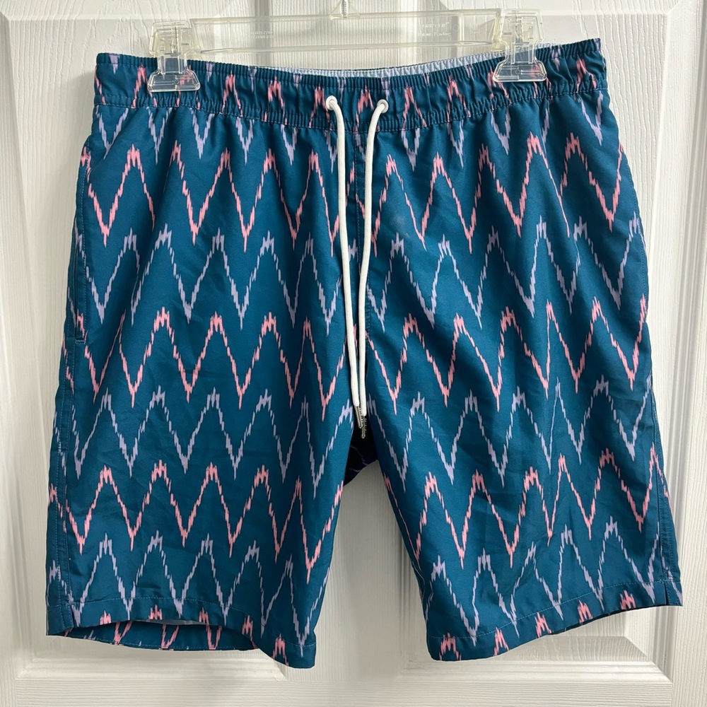 Bonobos Swim Shorts Blue Chevron Trunks Men’s Small 9” Inseam